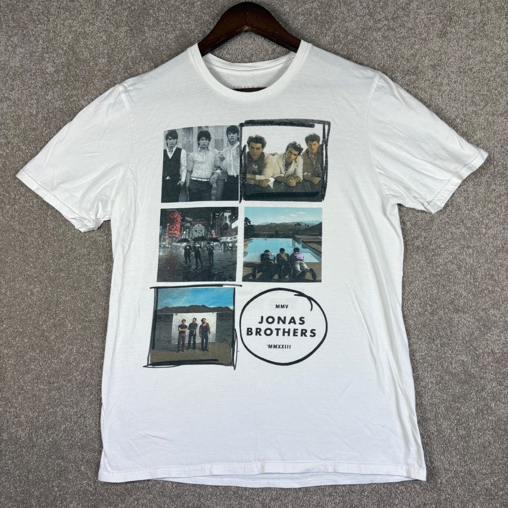 Jonas Brothers Five Albums One Night The Tour 2023 Graphic T-Shirt White Medium